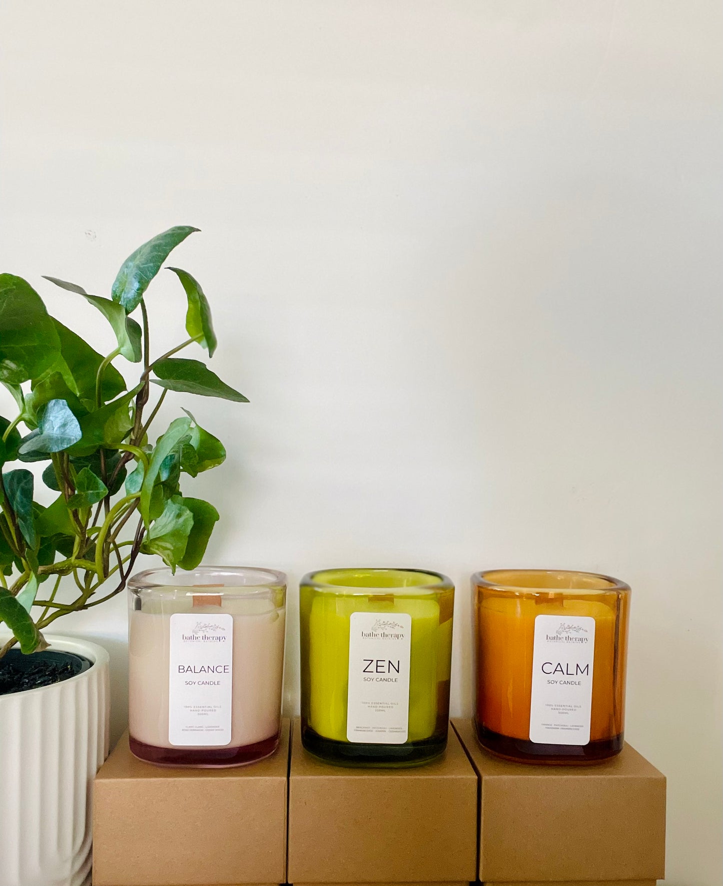 Natural Essential Oil Candle with box Made by Bathe Therapy