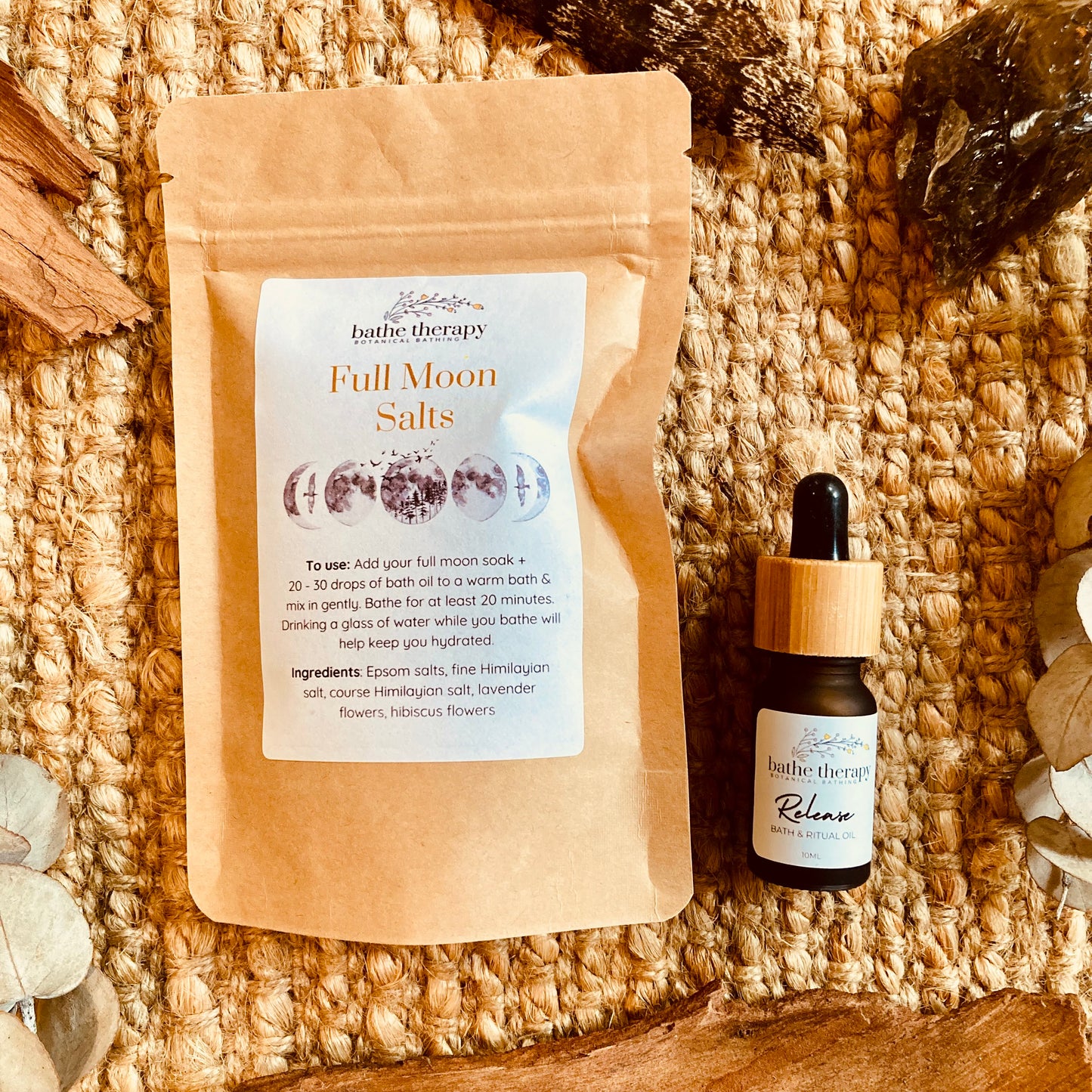 Full moon bath salts with kaolin clay Epsom salts Himalayan salts organic lavender & hibiscus petals