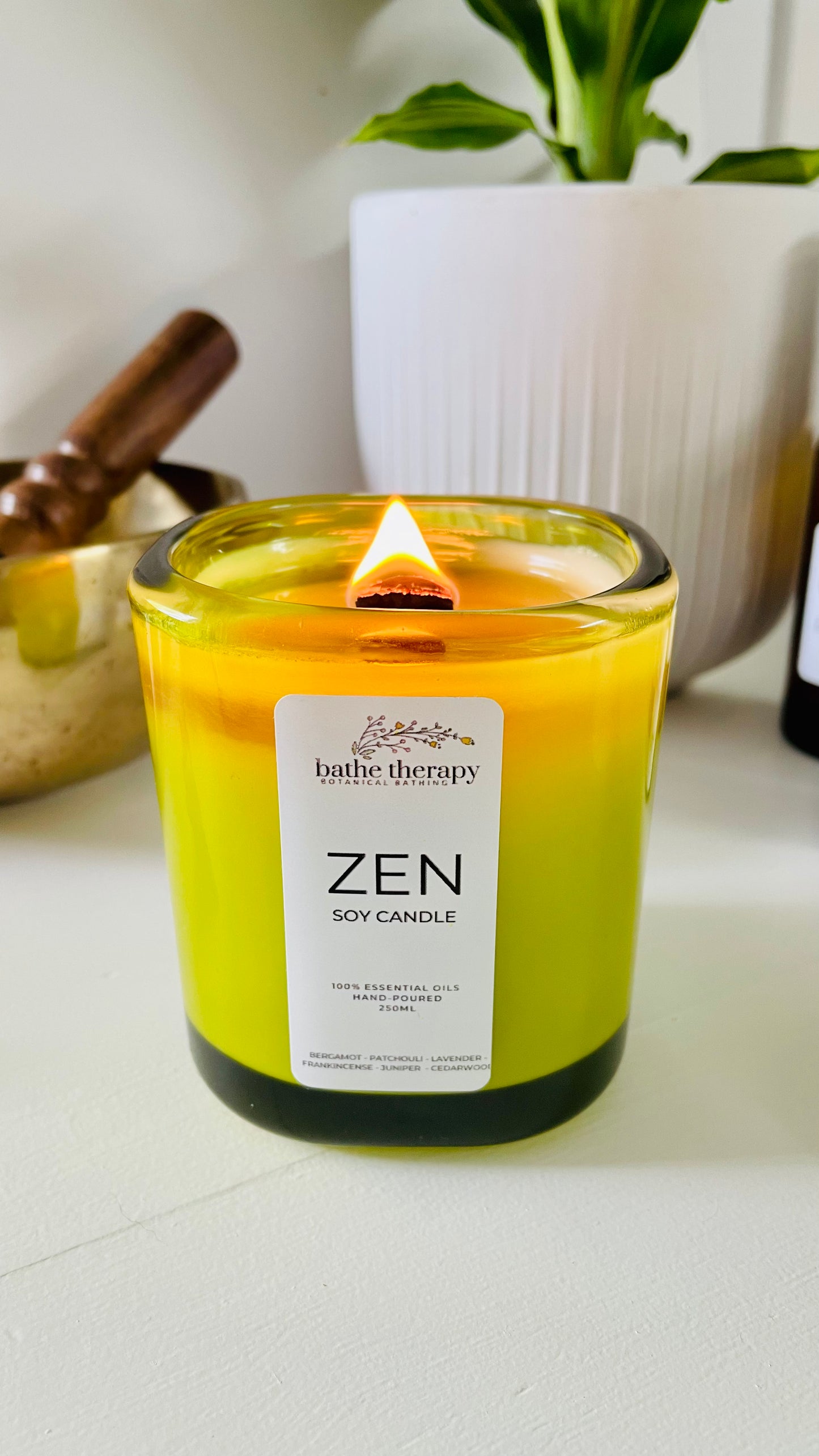 Aromatherapy Pure Essential Oil Soy Candle with wood wick non-toxic clean burn by Bathe Therapy