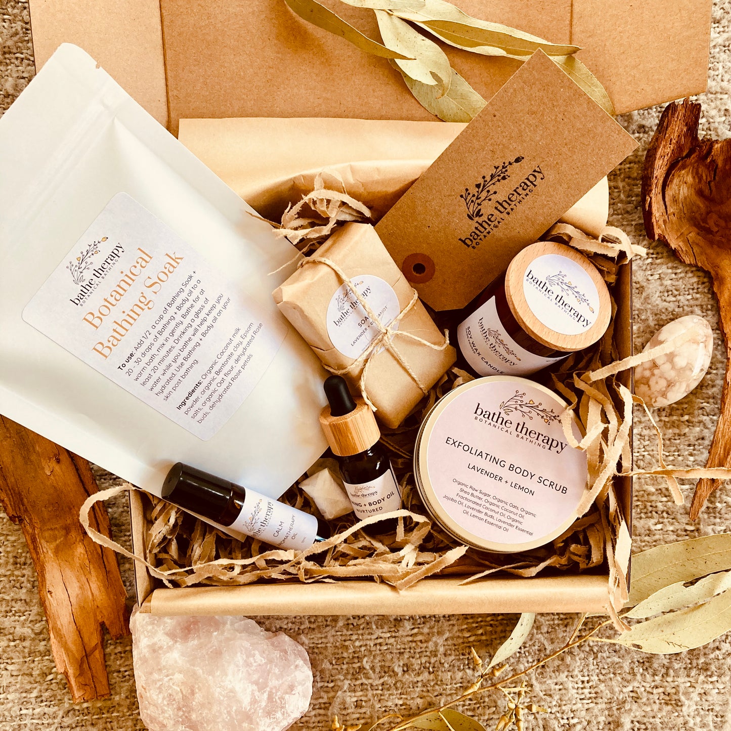 Organic self-care bath & body gift box with candle. eco-friendly packaging and delivery