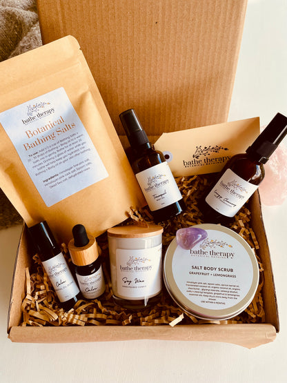 Luxury Wellness Gift Set bath salts, body oil, body scrub, room mist, bath oil, pule point roller delivery australia