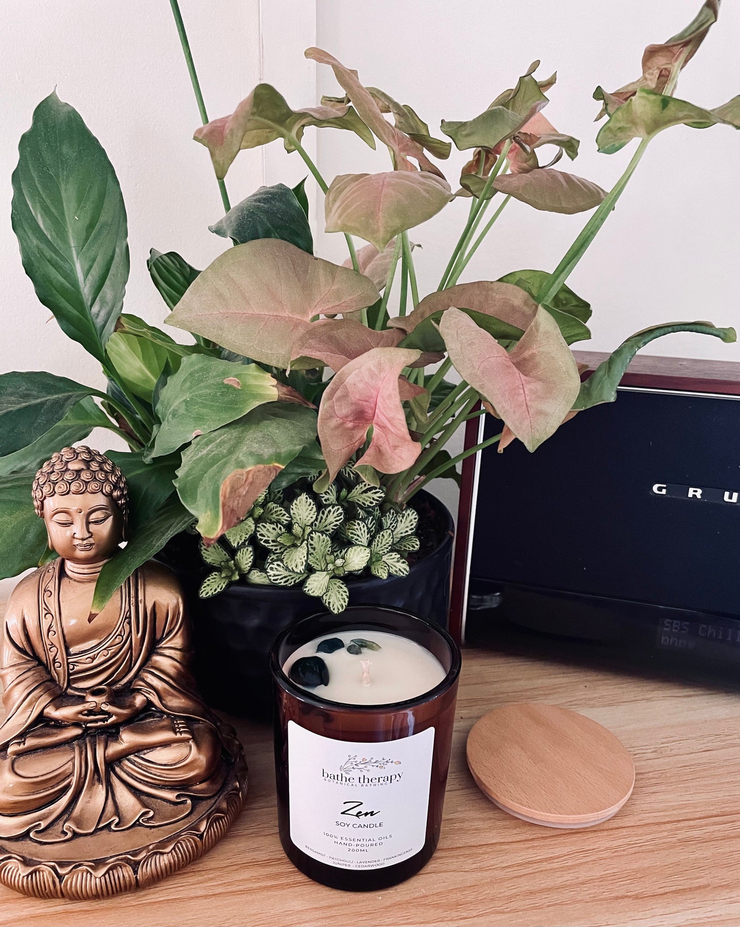 Zen aromatherapy soy candles infused with crystals