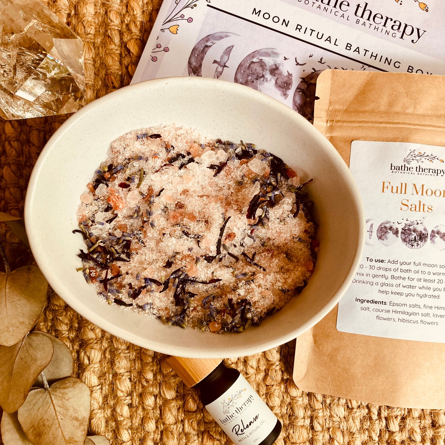 Full moon ritual bath salts created with intention to support release during the full moon phase