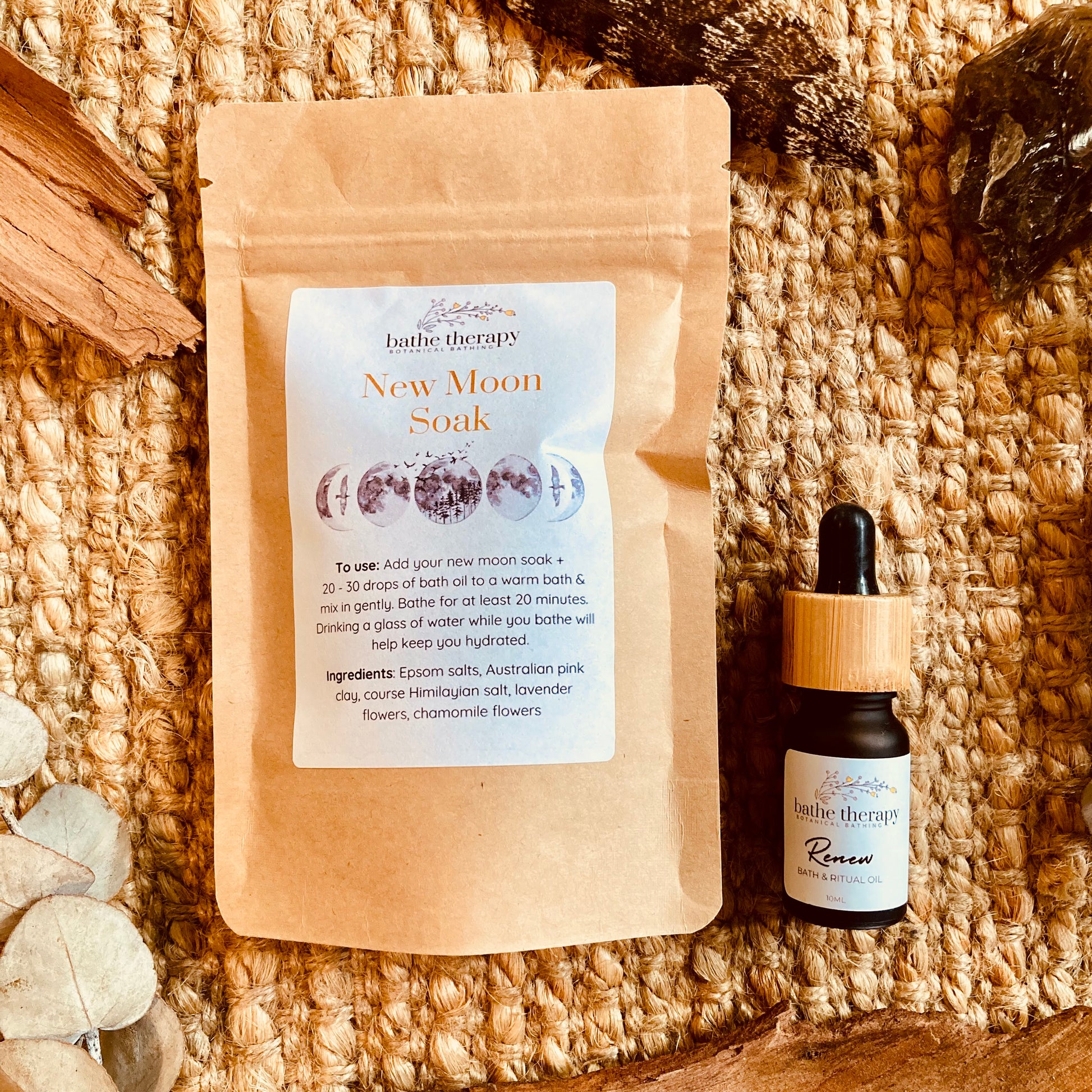 New Moon Bath Soak with bath oil intentionally created to support surrender during the new moon phase